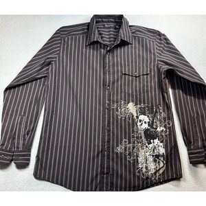 Montage Collection Button Up Shirt Dress Brown Pinstripe Casual Size M